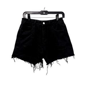 SHEIN Women's High Waist Ripped Raw Trim Denim Shorts Sz Mj